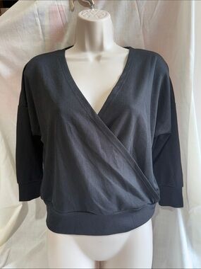 V-Neck Wrap-Front Pullover Top in Black